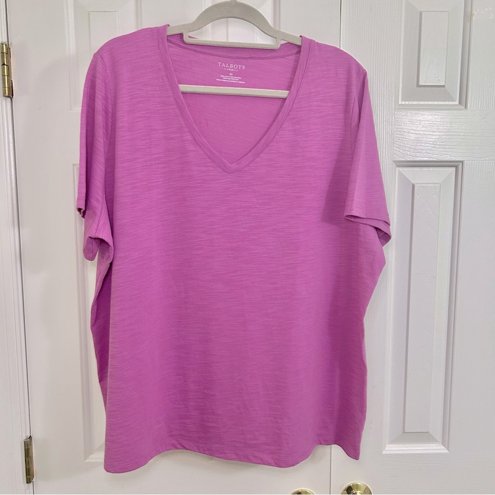 NWT Talbots Women's Purple Pink V-Neck Cotton Blend Top Plus Size 3X